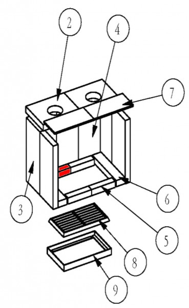 Eurotherm Rubin Bodenstein hinten links B Feuerraumstein