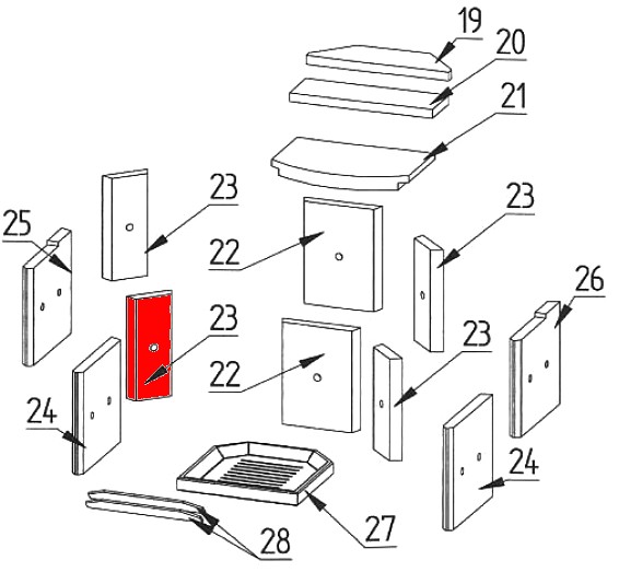 Fireplace Prato Plus Seitenstein links unten hinten Vermiculitestein